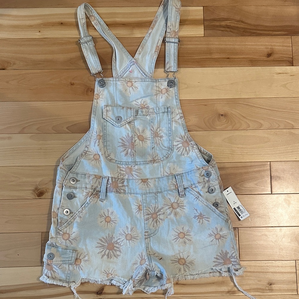 No Boundaries Floral Denim Overall Shorts